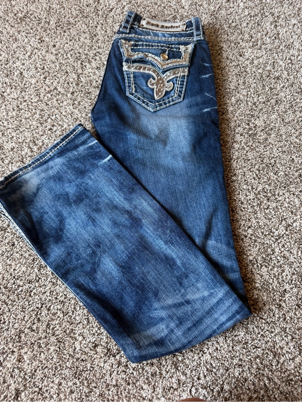 Rock Revival Women's Blue Boot Cut Jeans with Embellished Back Pockets